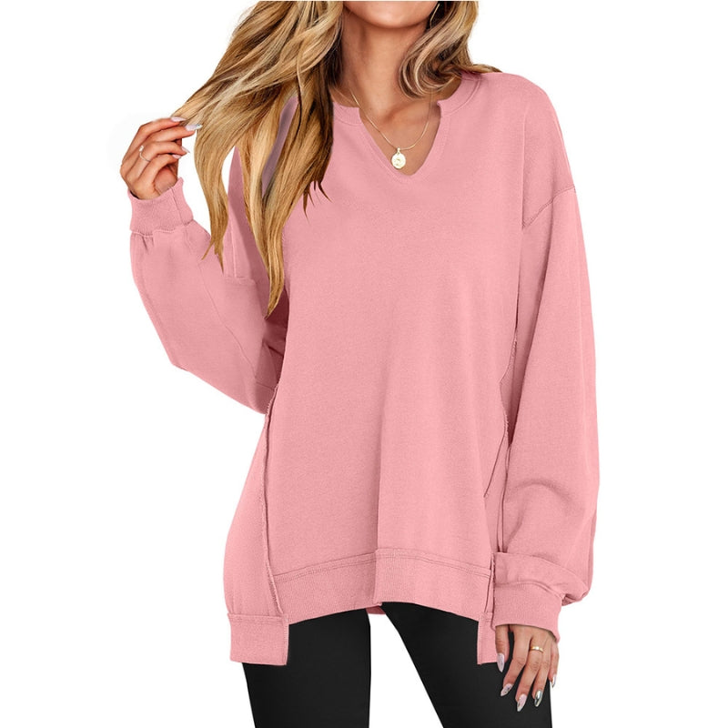 Women's Oversized V-Neck Sweatshirt Tunic Long Sleeve