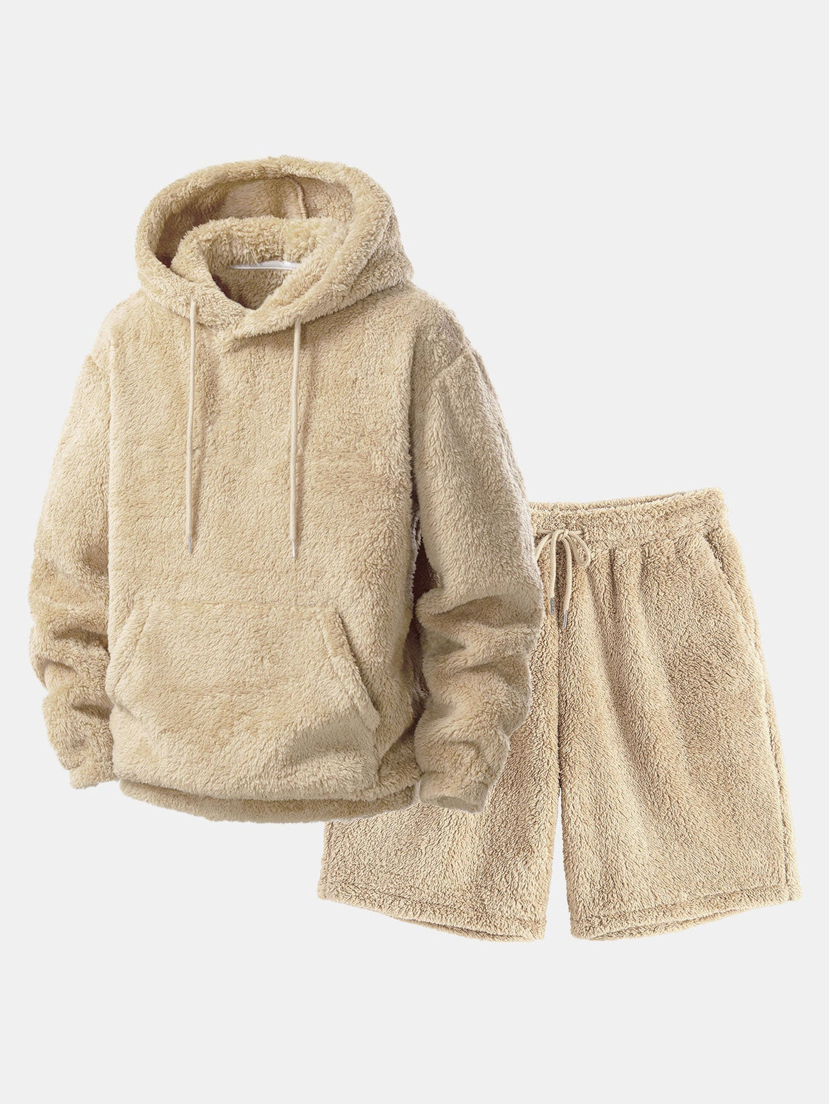 Men's Teddy Fleece Hoodie and Shorts Set Relaxed Two