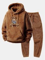 Men's Plush Teddy Fleece Tracksuit Relaxed Hoodie and Joggers