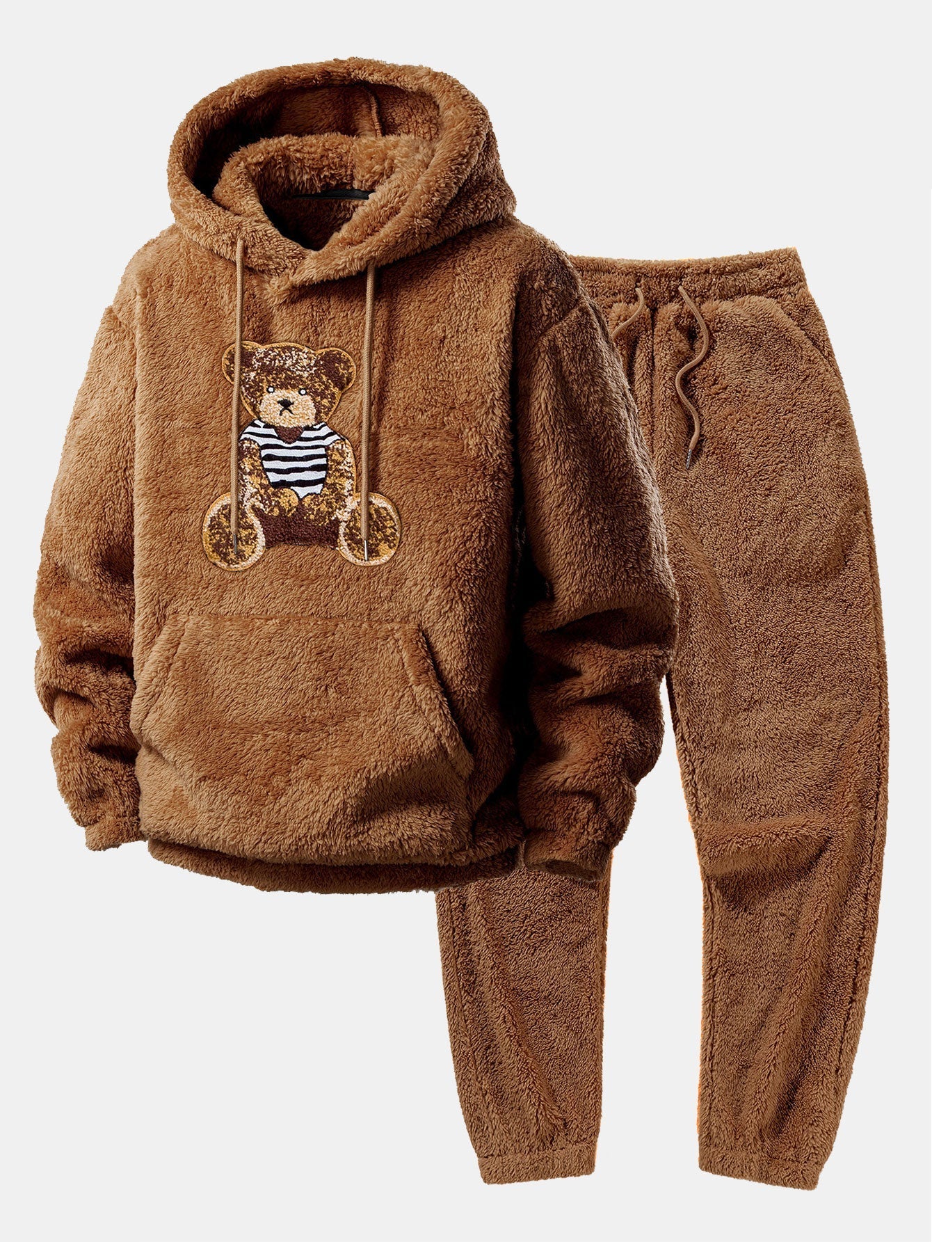 Men's Plush Teddy Fleece Tracksuit Relaxed Hoodie and Joggers