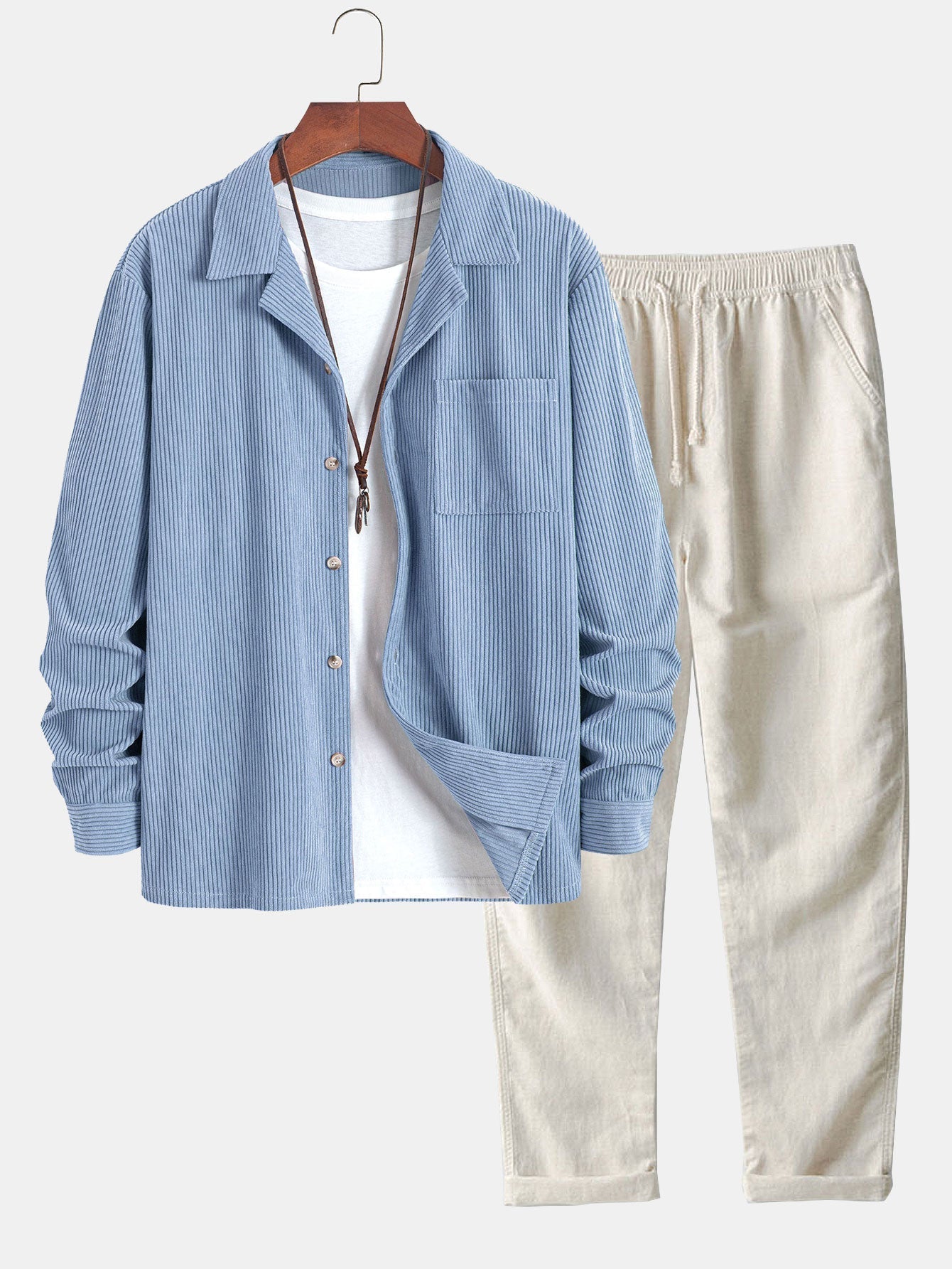 Men's Corduroy Cuban Collar Shirt and Linen Blend Relaxed