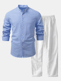 Men's Lightweight Stand Collar Co Ord Seersucker Shirt Linen