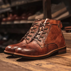 Men's Lace Up Ankle Boots With Leather Look Finish