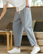 Men's Relaxed Drawstring Tapered Cotton Trousers