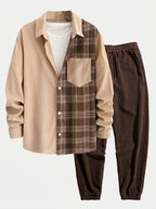 Men's Corduroy Button Shirt with Jogger Trousers Relaxed Autumn