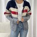 Women's Multicolor Rib Knit Hooded Zip-Up Cardigan - Polychrome