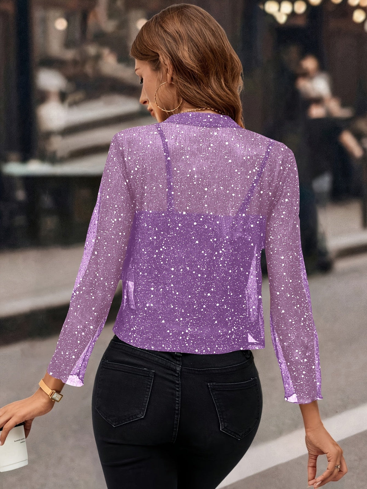 Women's Metallic Knit Open-Front Short Jacket