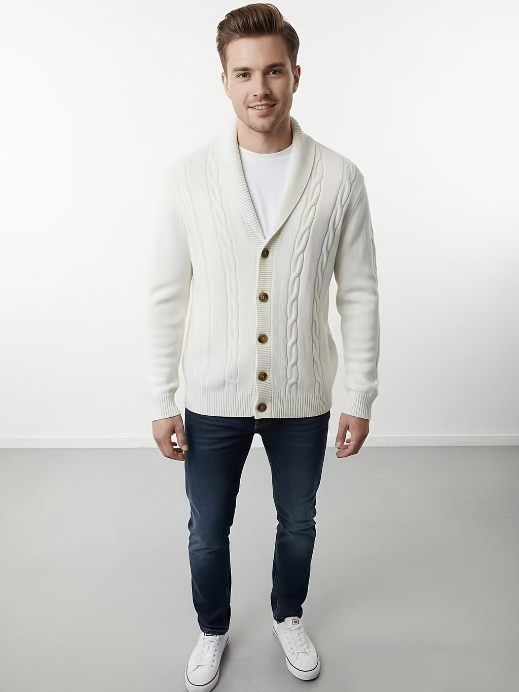 Women's Textured Cable-Knit Cardigan with Button Front