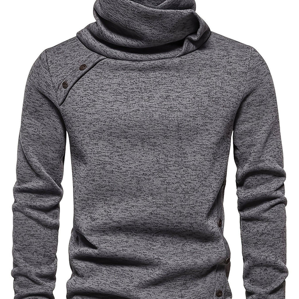 Women's Long Sleeve Draped Collar Sweater with Buttons - Dark Gray