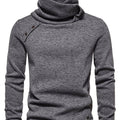 Women's Long Sleeve Draped Collar Sweater with Buttons - Dark Gray