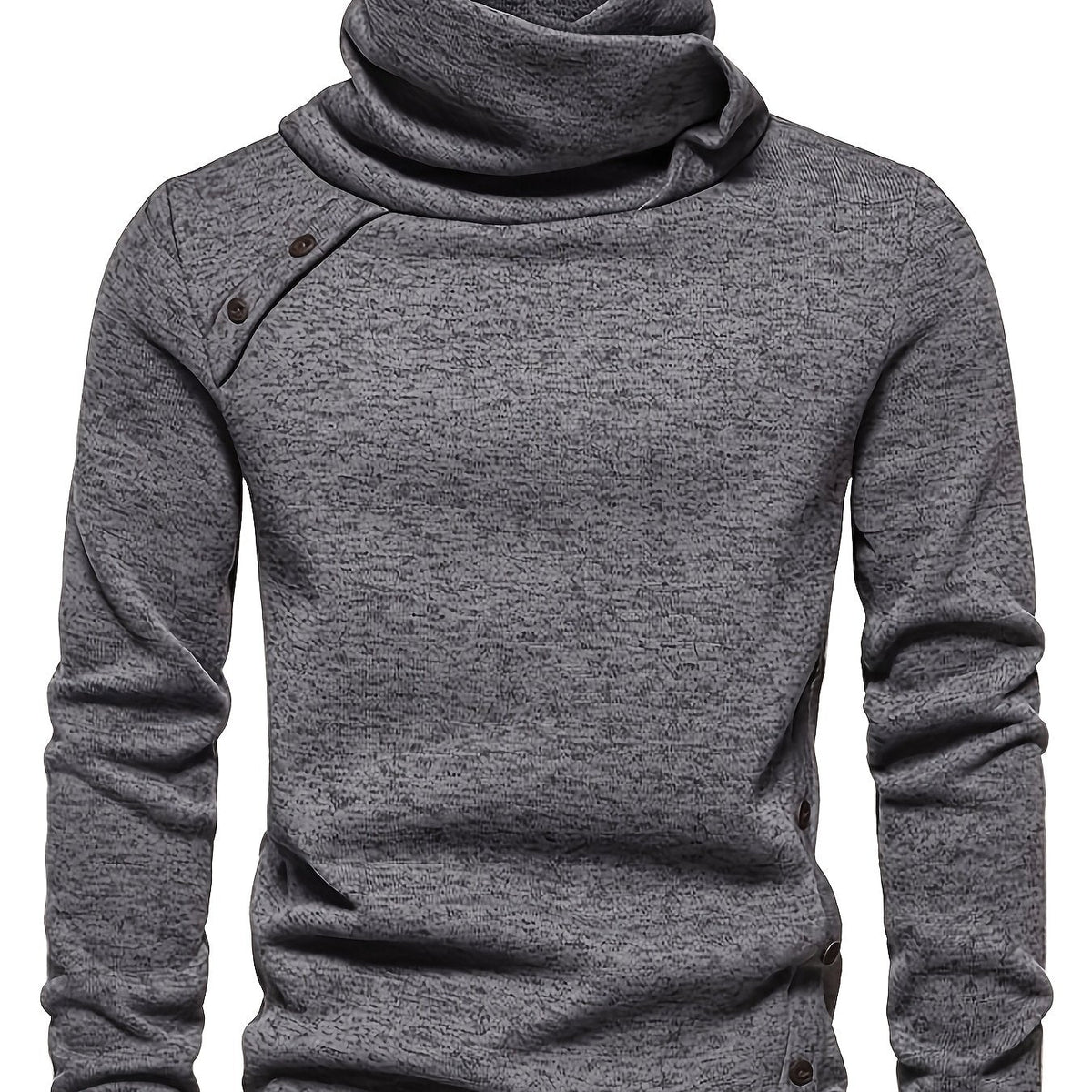 Women's Long Sleeve Draped Collar Sweater with Buttons - Dark Gray