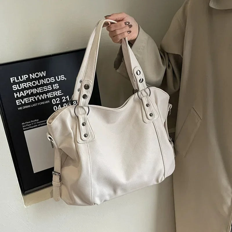 Women's Large Capacity Leather Shoulder Tote Bag Studded