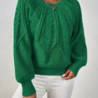 Women's Voluminous Sleeve Sweater with Cable Knit Texture