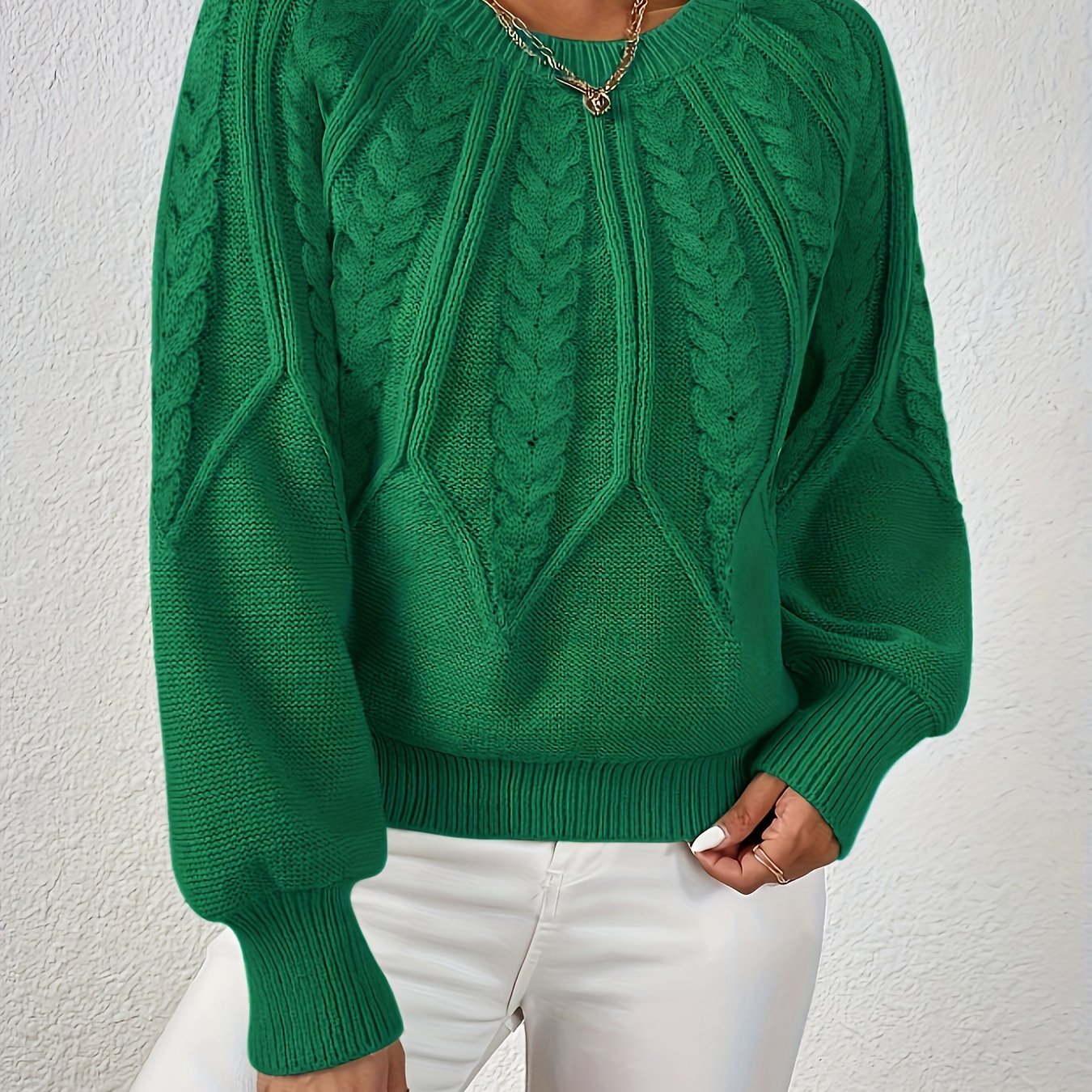 Women's Voluminous Sleeve Sweater with Cable Knit Texture