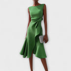 Women's Sleeveless Midi Dress With Draped Asymmetrical Hem