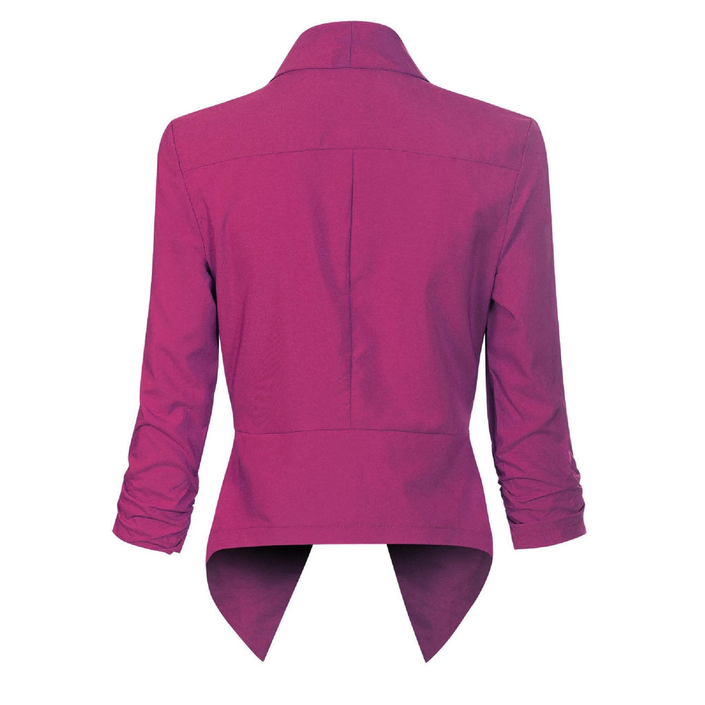 Women's Open-Front Blazer – Ruched-Sleeve Smart Layer