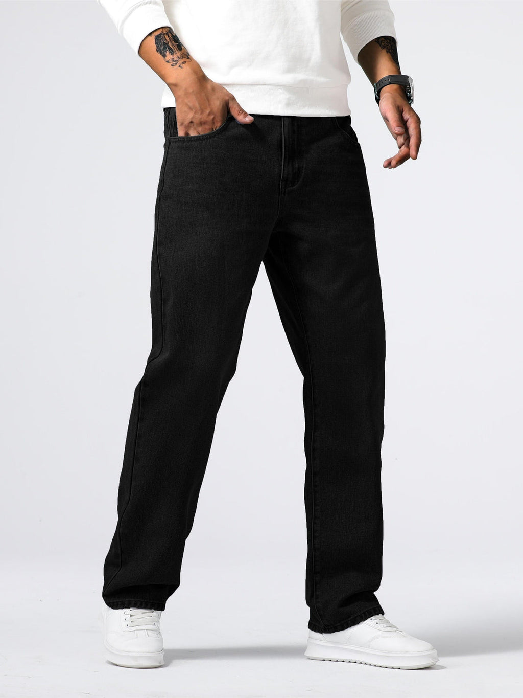 Men's Denim Jeans Straight Leg Washed Blue Everyday Fit