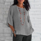 Women's Relaxed-Fit V-Neck 3/4 Sleeve Linen Tunic