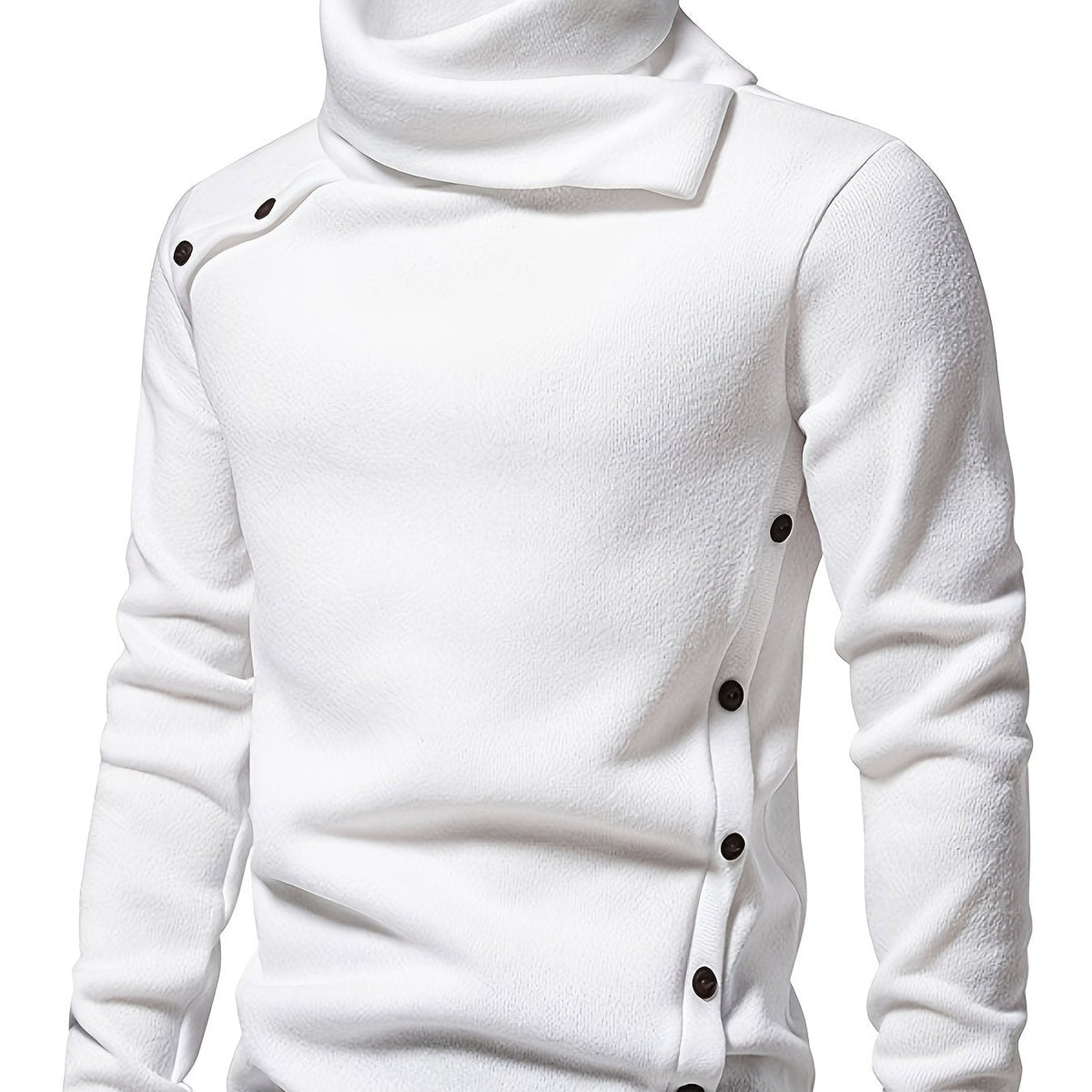 Women's Long Sleeve Draped Collar Sweater with Buttons - White