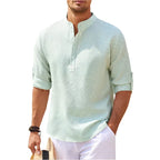 Men's Henley Stand Collar Casual Summer Shirt