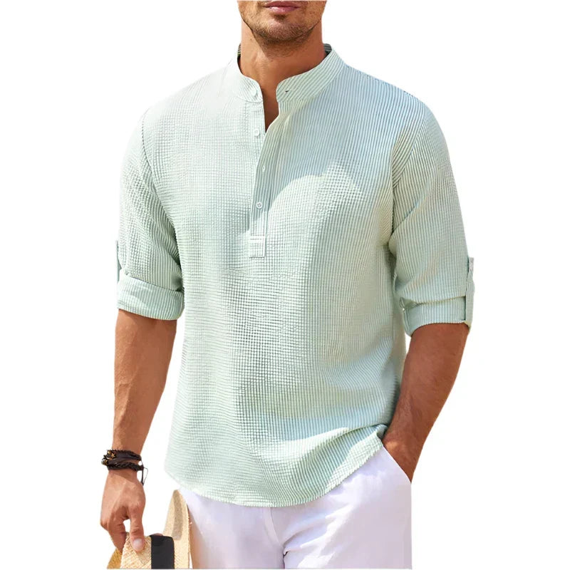 Men's Henley Stand Collar Casual Summer Shirt