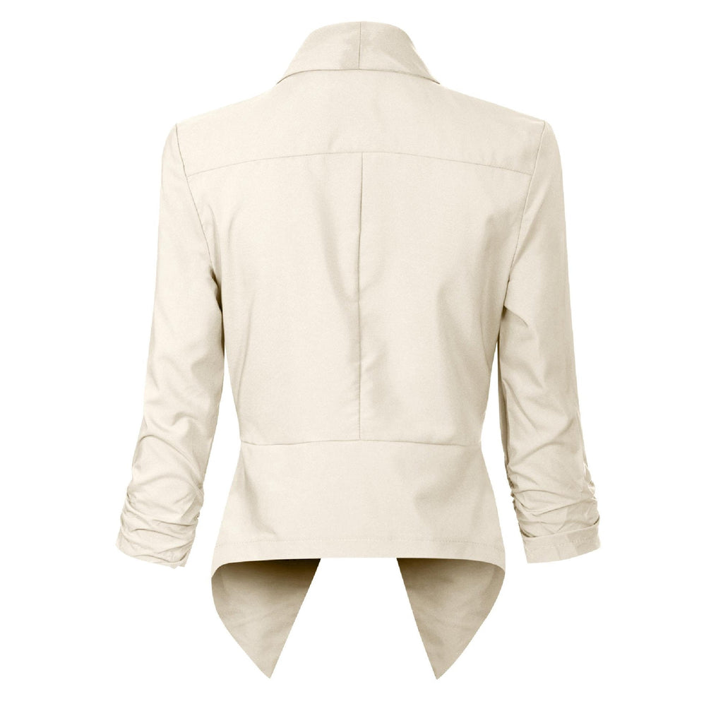 Women's Open-Front Blazer – Ruched-Sleeve Smart Layer