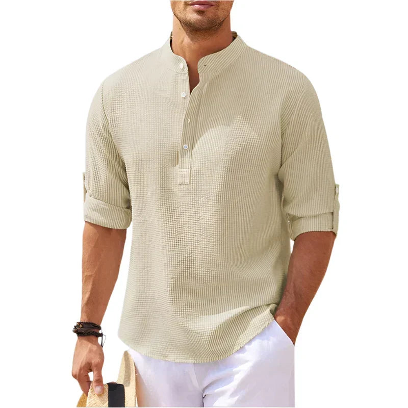 Men's Henley Stand Collar Casual Summer Shirt