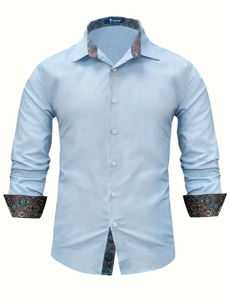 Men's Two-Tone Trim Modern Fit Button-Down Shirt
