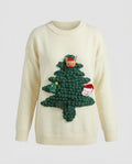 Women's Raised Tree Ornament Christmas Knit Pullover - Cream