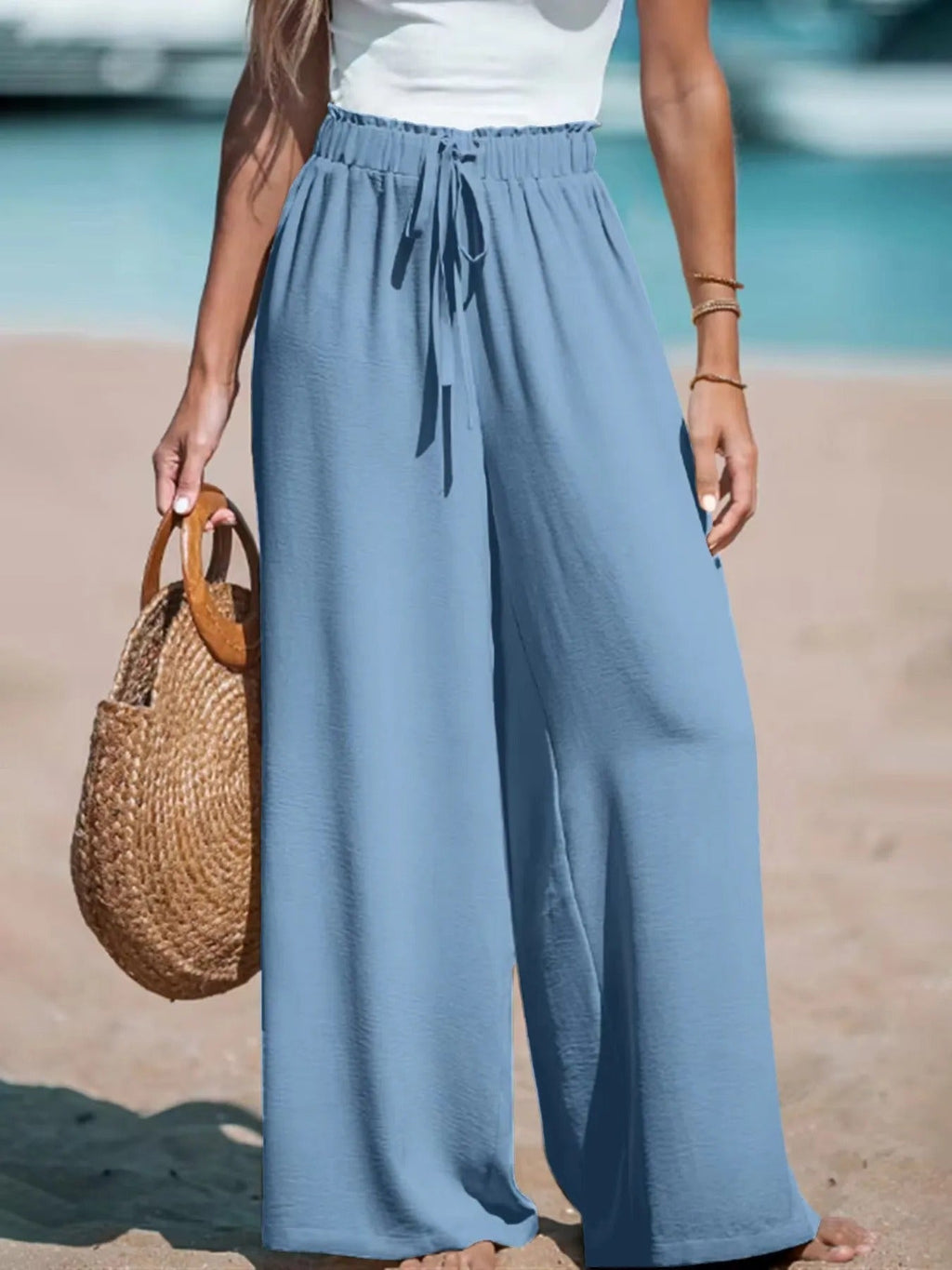 Women's Tie-Waist Palazzo Trousers – Wide-Leg Pants