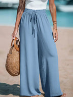 Women's Tie-Waist Palazzo Trousers – Wide-Leg Pants