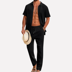Men's Summer Co Ord Set Textured Shirt Relaxed Trousers