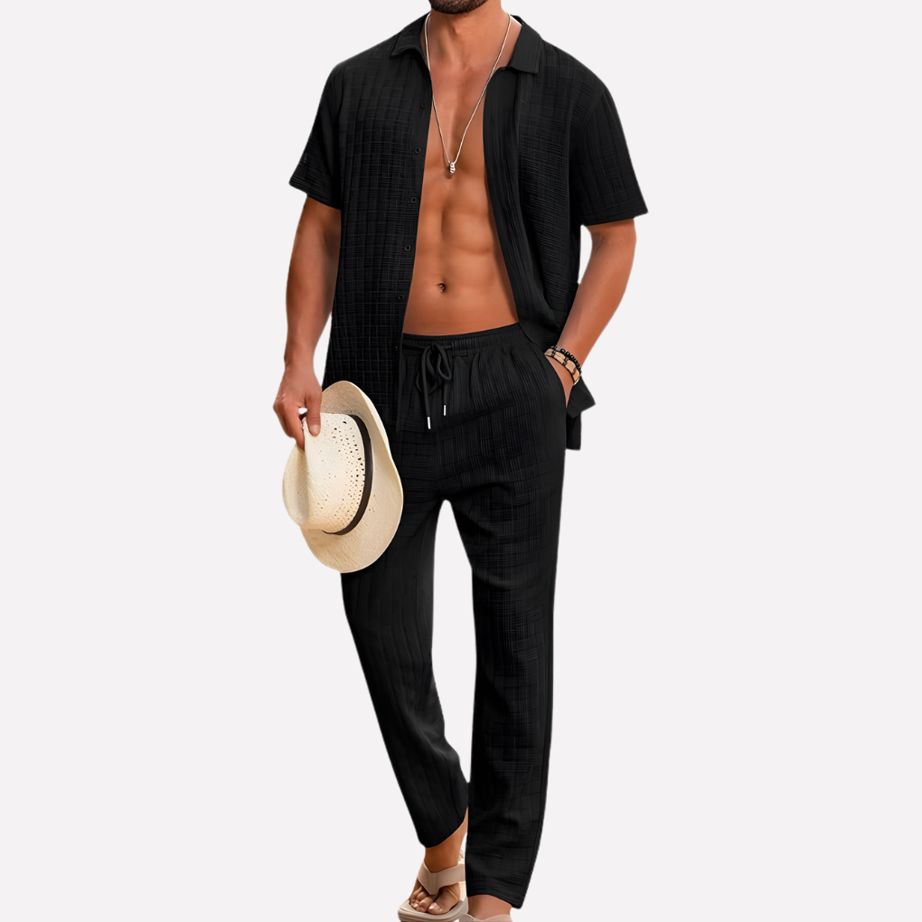 Men's Summer Co Ord Set Textured Shirt Relaxed Trousers