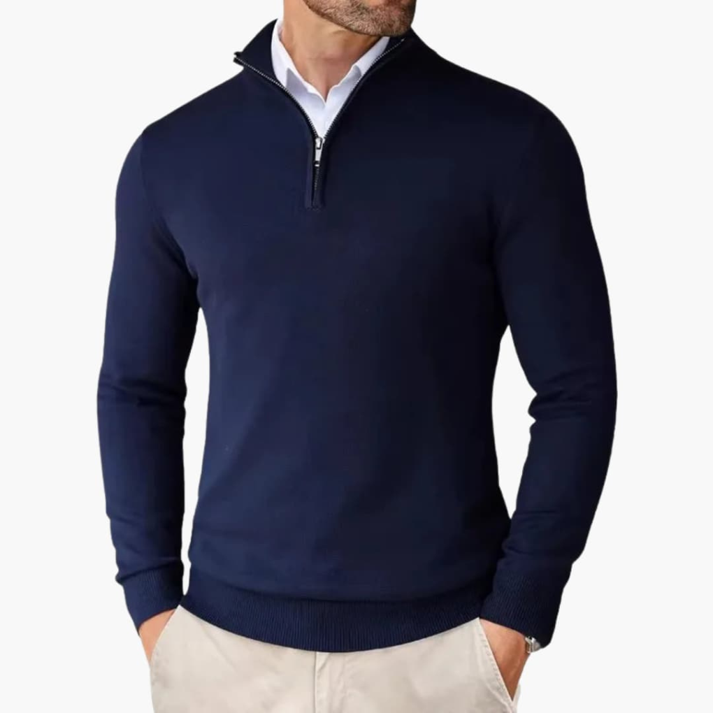 Men's Quarter Zip Pullover Ribbed Hem Knit Top