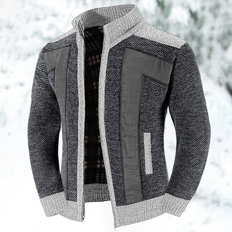 Men's Full Zip Knit Cardigan with Stand Collar