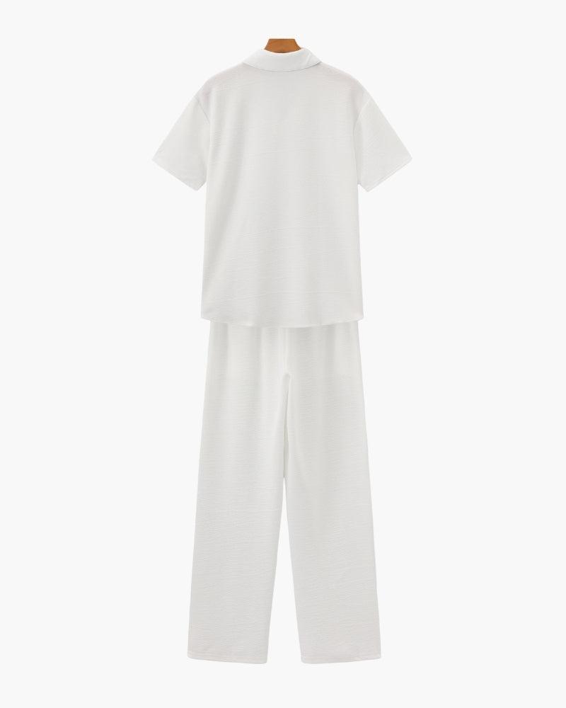 Men's Relaxed Polo Lounge Set Wide Leg Trousers