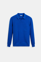 Men's Ribbed Knit Polo Long Sleeve Smart Casual Shirt