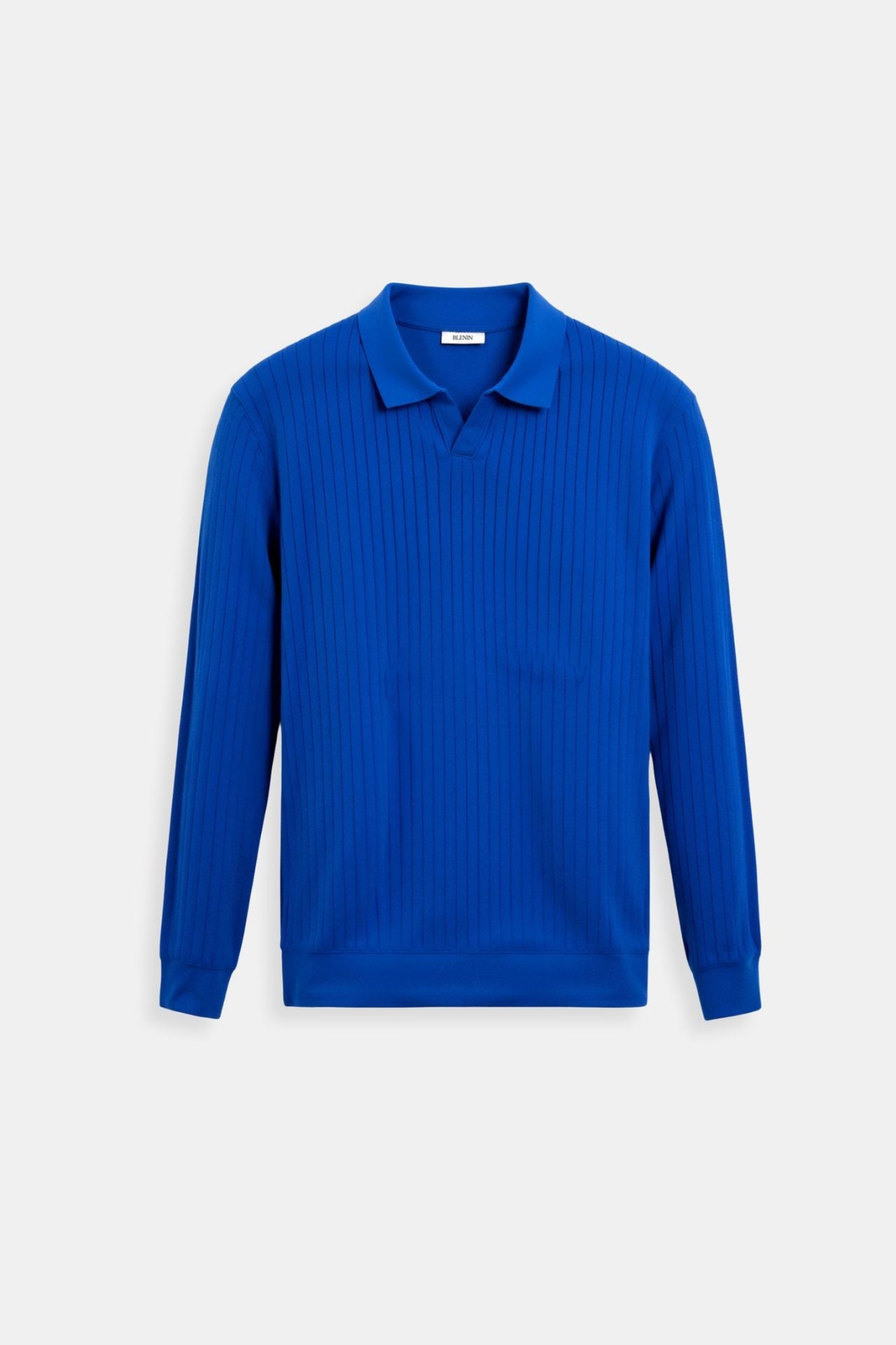 Men's Ribbed Knit Polo Long Sleeve Smart Casual Shirt