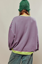 Women's Oversized Striped Sweatshirt Relaxed Balloon Sleeve Pullover