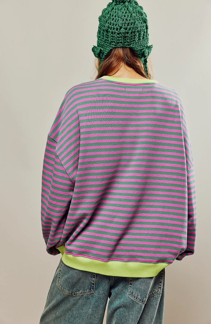 Women's Oversized Striped Sweatshirt Relaxed Balloon Sleeve Pullover