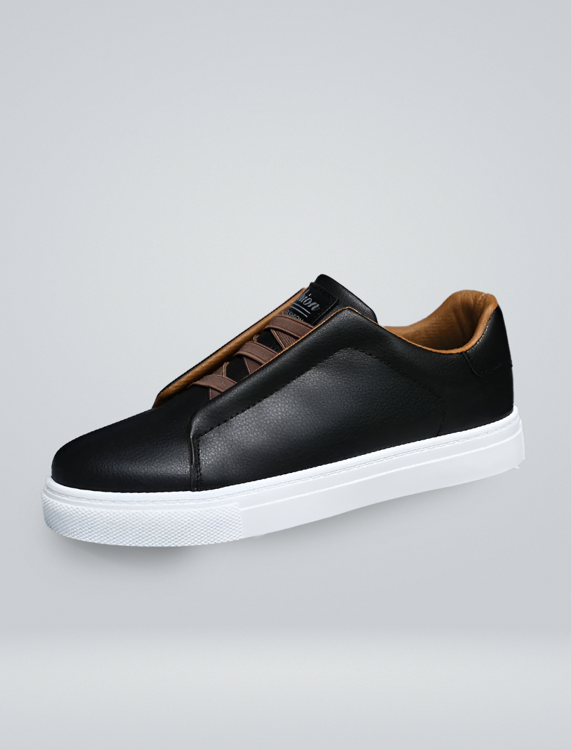 Men's Smooth Leather Elastic Lace Thick Sole Sneakers