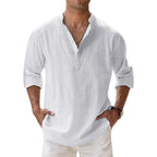 Men's Linen Henley Shirt Relaxed Fit Summer Button Neck