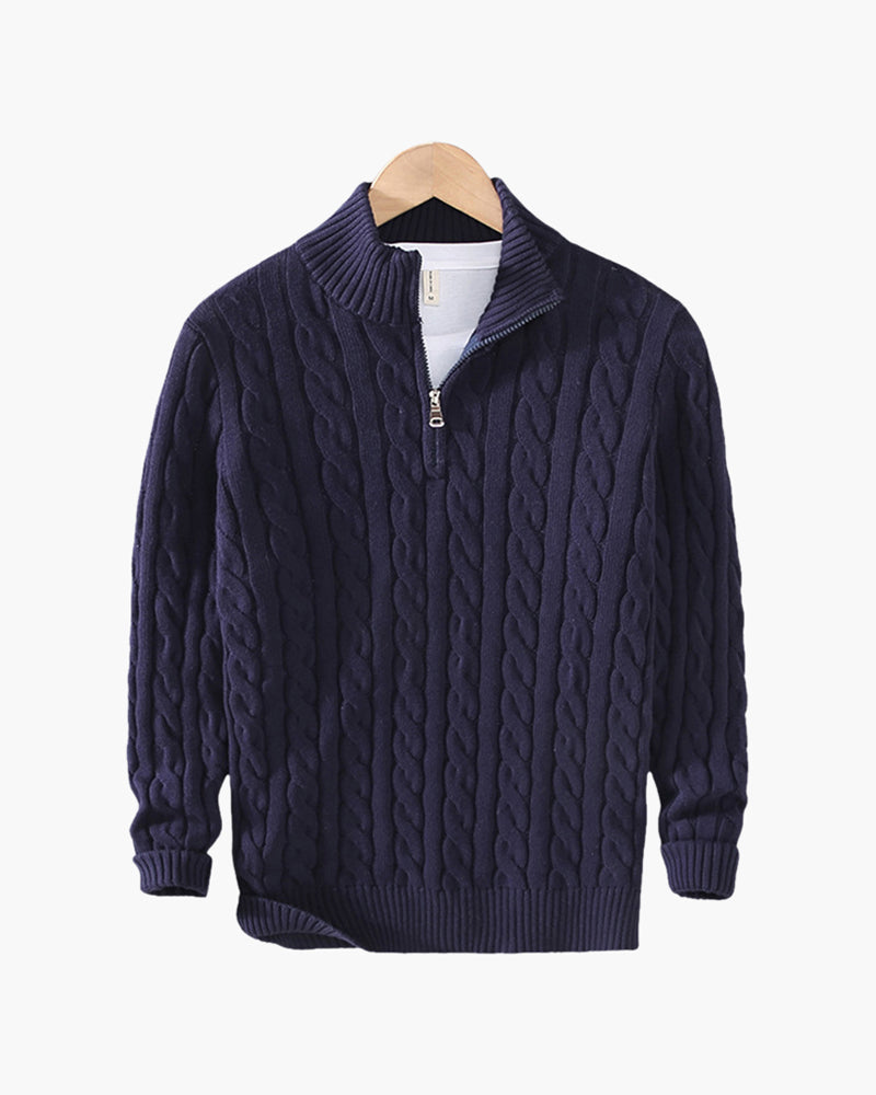 Men's Cable Knit Half Zip Sweater Premium Cotton Pullover