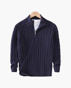 Men's Cable Knit Half Zip Sweater Premium Cotton Pullover