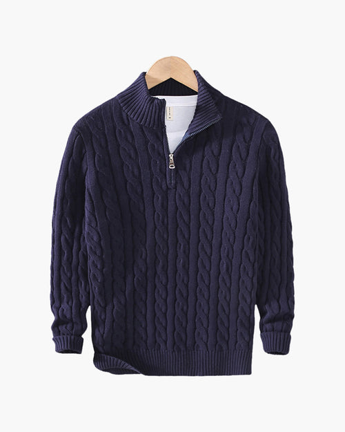 Men's Cable Knit Half Zip Sweater Premium Cotton Pullover