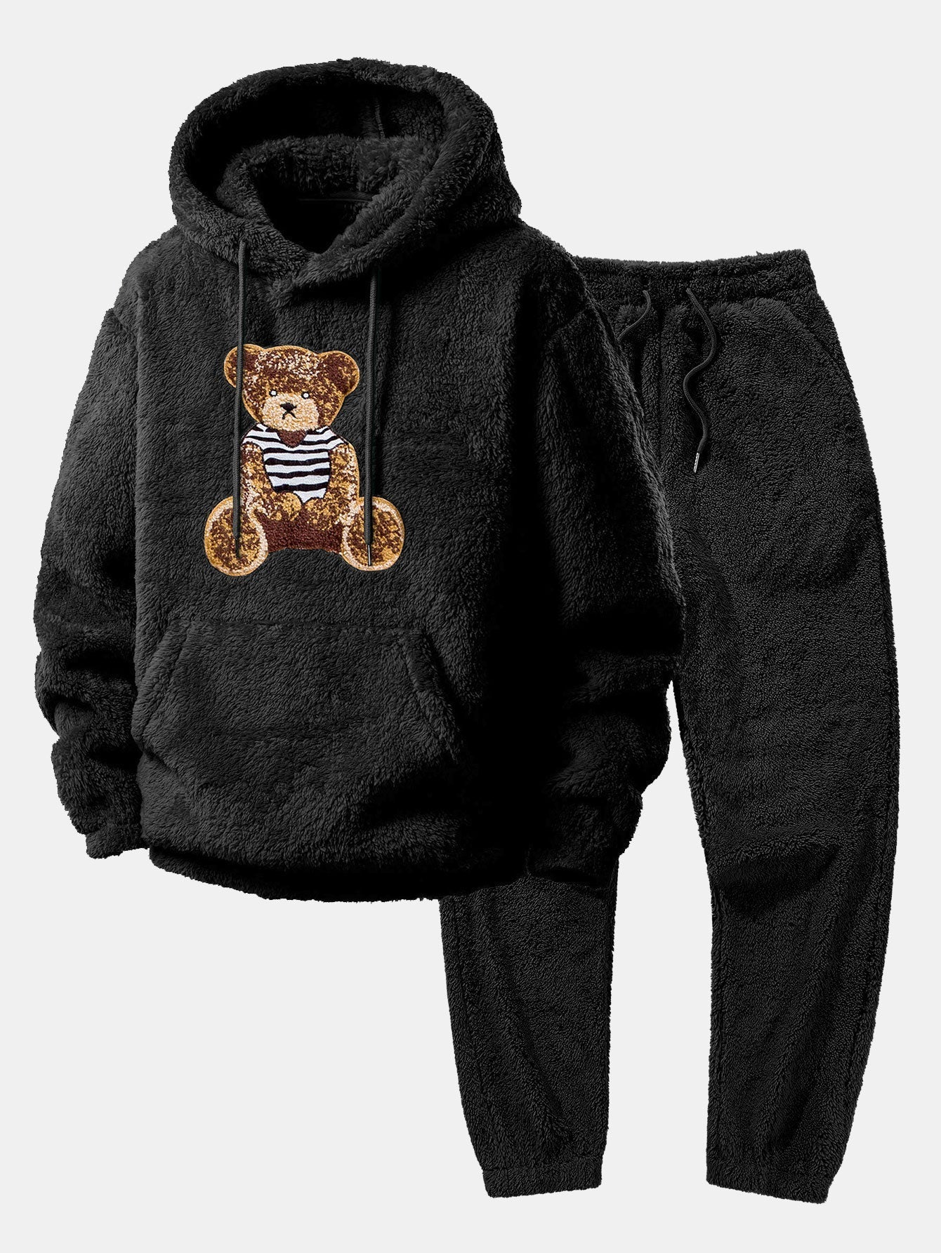 Men's Plush Teddy Fleece Tracksuit Relaxed Hoodie and Joggers