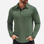 Men's Long Sleeve Polo Shirt Chest Pocket Casual Fit