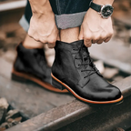 Men's Lace Up Ankle Boots With Leather Look Finish