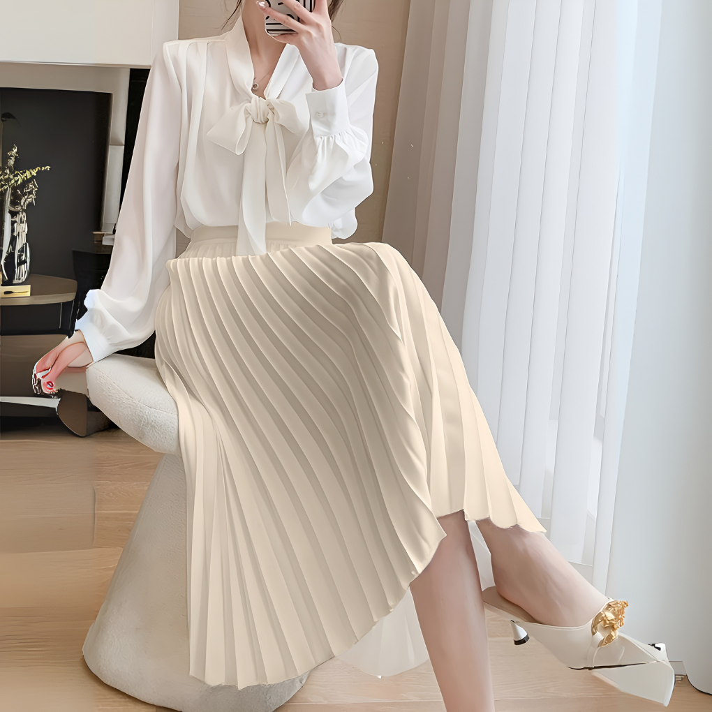 Women's Pleated Midi Skirt High Waist A-Line Style