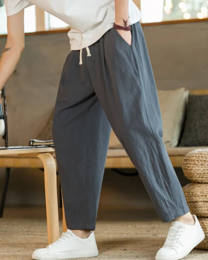 Men's Relaxed Drawstring Tapered Cotton Trousers